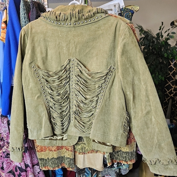 GORGEOUS PAMELA McCOY GREEN GENUINE LEATHER SUEDE JACKET COAT PLUS SIZE 1LX-2XL - Picture 2 of 10